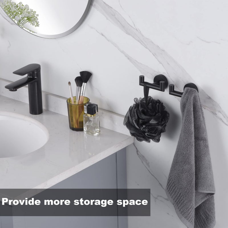 Kwanicas Towel Hooks for Bathrooms Matte Black Towel Hook for Kitchen Bathroom SUS304 Stainless Steel Coat Hook Heavy Duty Double Towels Holder Hooks for Hanging Towels Coats sponges Clothes Wall Mount 2 Pack - Image 2